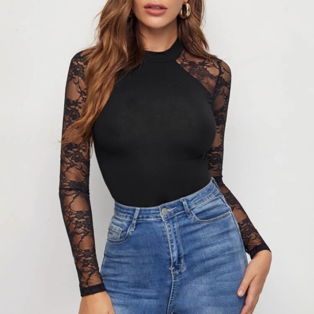 Boho black lace sleeve blouse